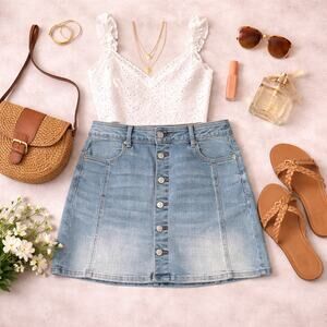 American Eagle NWT Hi Rise A Line Denim Skirt Womens 10 Button Front